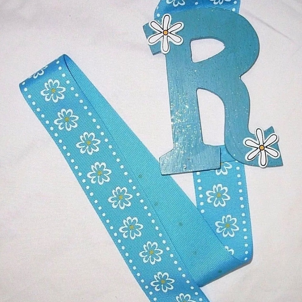 Letter R aqua flower barrette holder storage